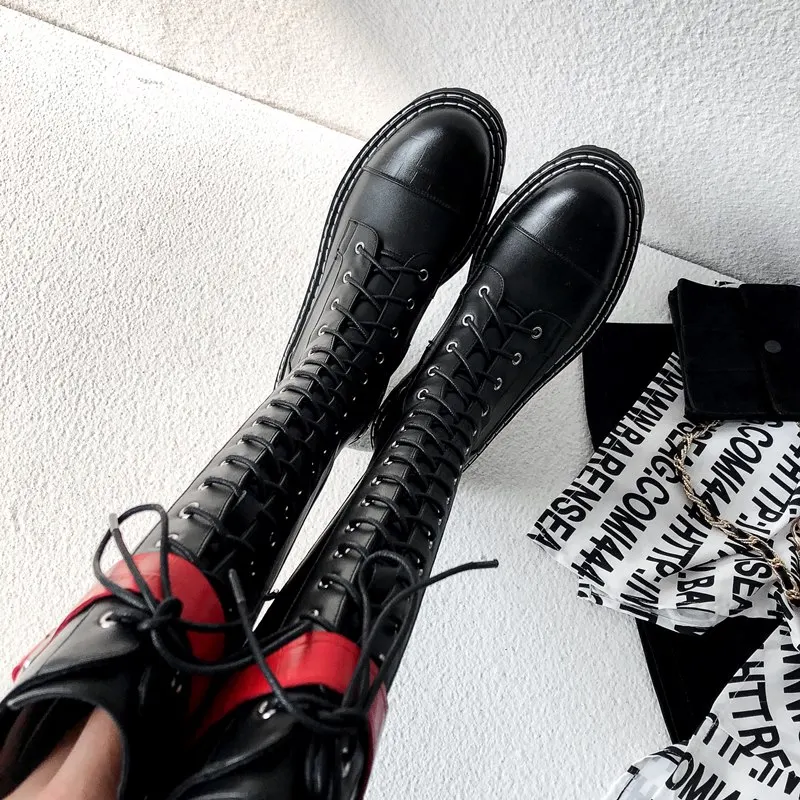 MORAZORA/Новинка года; ботинки из натуральной кожи; женские ботинки на платформе в стиле панк; женская обувь; сезон осень-зима; женские сапоги до колена