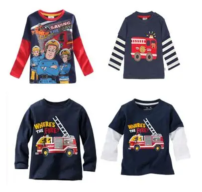 Акция, распродажа, новинка года, модная одежда для мальчиков хлопковая блуза пожарного детская одежда футболки с длинными рукавами для маленьких мальчиков