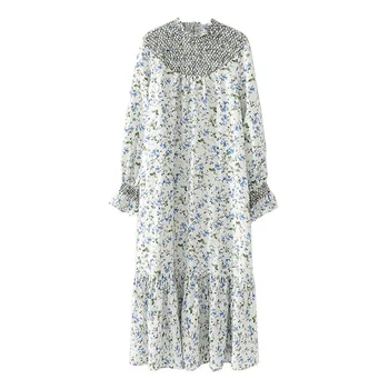 

Elegant Floral Print Midi Dress Long Sleeve Straight Style Female Dresses 2020 Casual Stylish Chic Mid Calf Dresses Vestidos