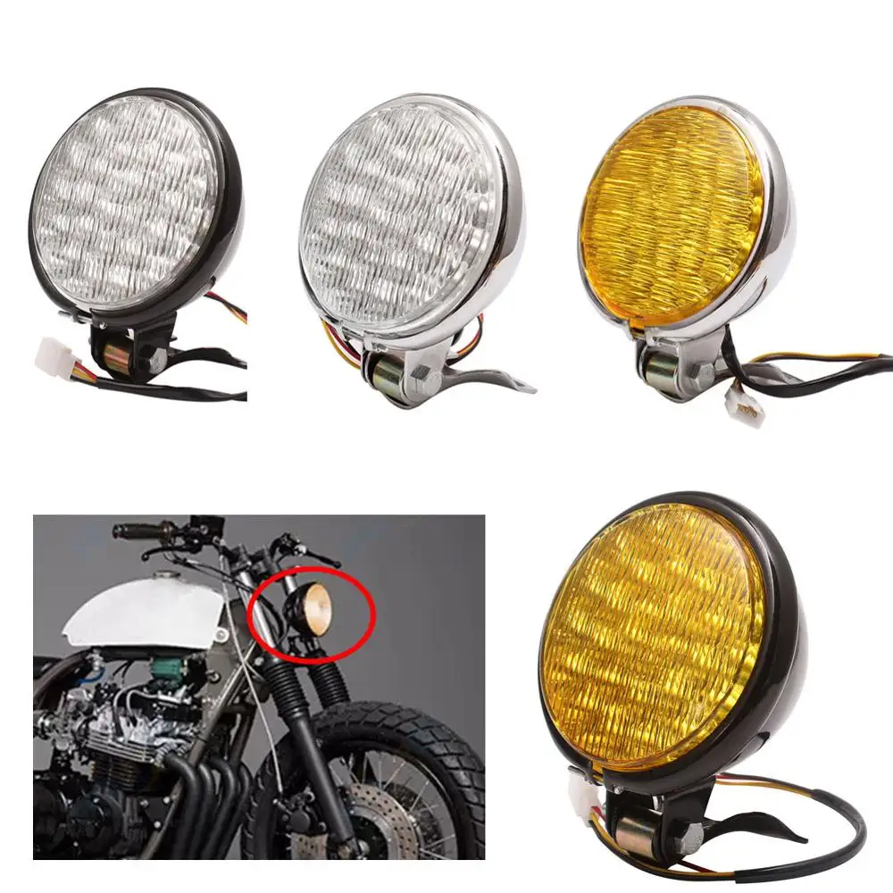 12 В мотоциклетная ретро Фара желтого цвета из янтарного стекла