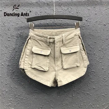 

Woman Shorts Loose Wide-leg High Waist Jeans Shorts Safari Style Solid Pockets Female Chic Denim Hotpants 2020 Summer Fashion