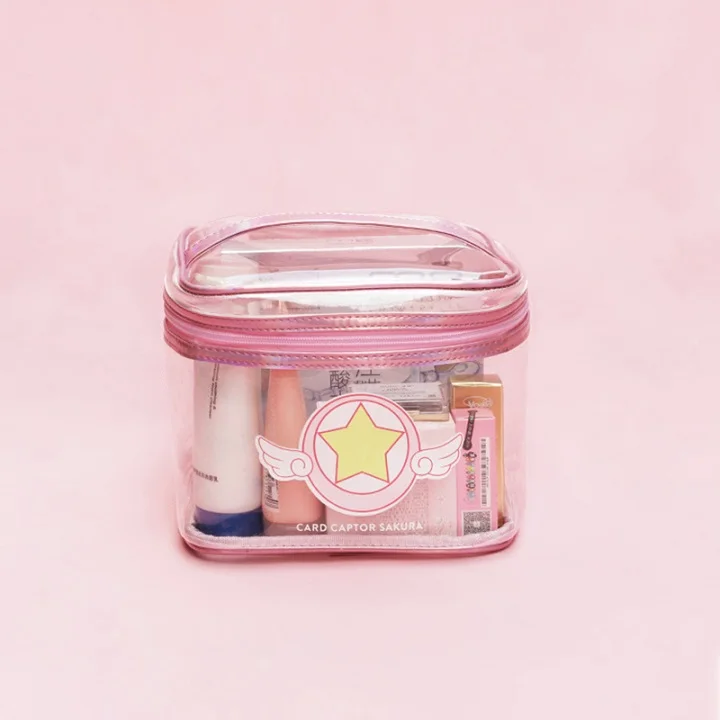 Cardcaptor косметичка Sakura портативная косметичка для хранения косметики дорожная сумка лазерный цветной ПВХ водонепроницаемый материал на молнии Стильная косметичка - Цвет: Розовый