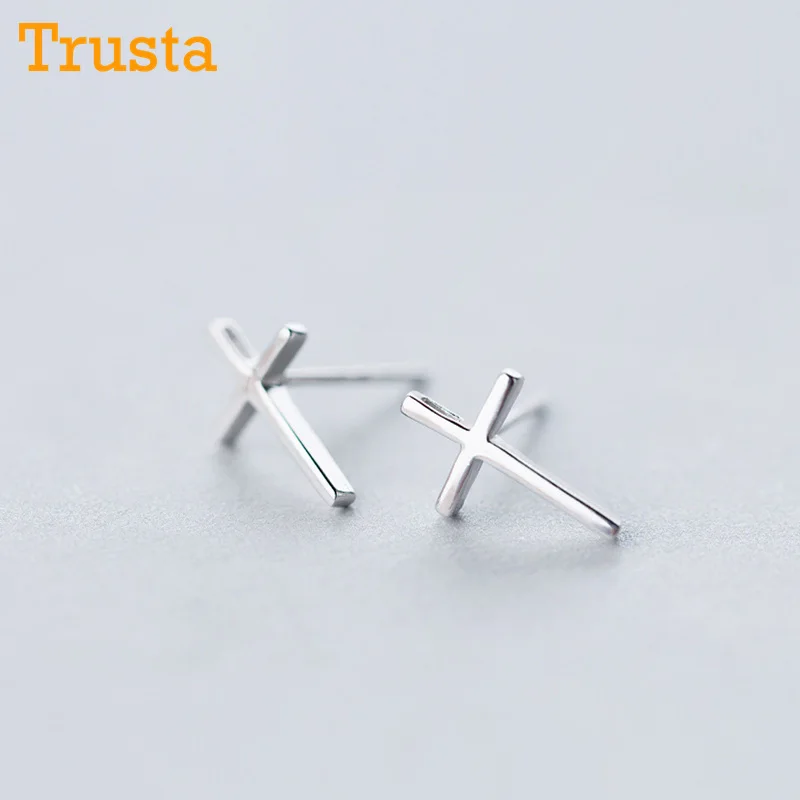 Trusta,,, 925, твердые, Настоящее серебро, женская мода, 7 мм X 13 мм, крестовые серьги-гвоздики, подарок для девочек-подростков, детей, леди, DS1041