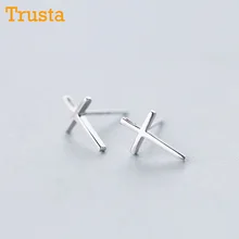 Trusta,,, 925, твердые, Настоящее серебро, женская мода, 7 мм X 13 мм, крестовые серьги-гвоздики, подарок для девочек-подростков, детей, леди, DS1041