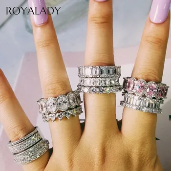 

Luxury Clear Cubic Zirconia Wedding Band Eternity Ring For Women Big Crystal Silver Color Gift For Ladies Love Wholesale Jewelry
