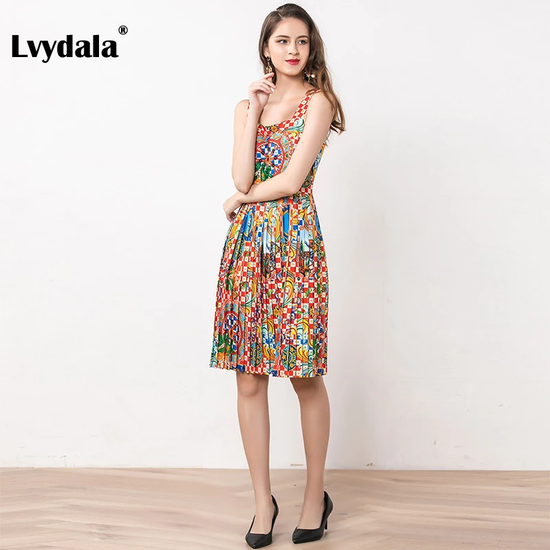 Lvydala, модное дизайнерское платье, летнее, женское, спагетти ремень, расшитое бисером, винтажное, с принтом, платье для отпуска