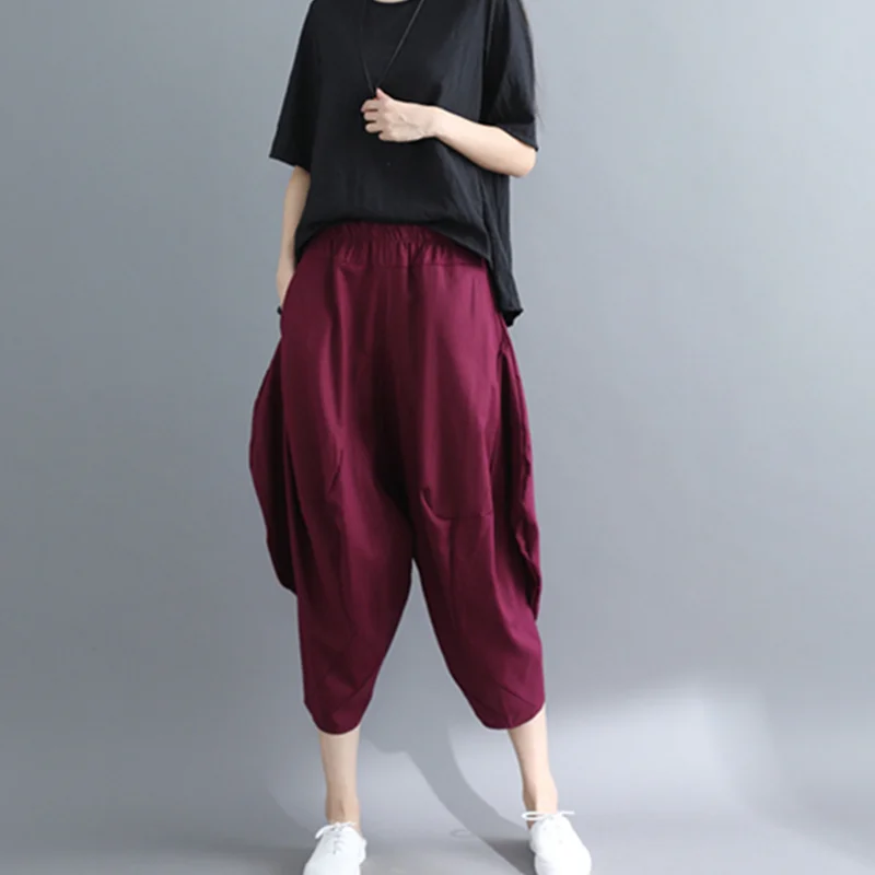 

2020 new summer solid color loose pants Japanese street style cotton and linen harem pants