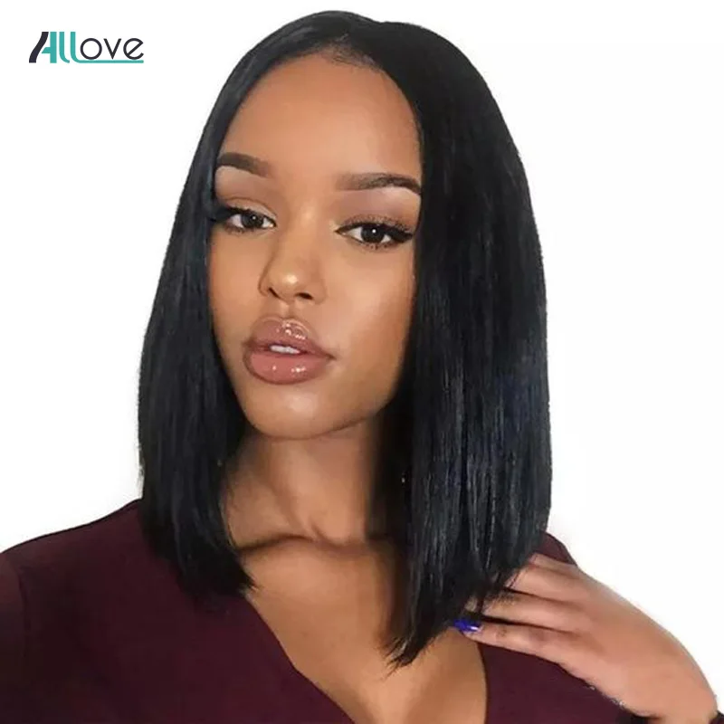 Allove Short Lace Front Human Hair Wigs Bob Wig For Black Women Brazilian Remy Straight Bob Lace Front Wigs 180% Density