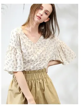 

Silk export to Europe and America original single ol elegant flexible lotus leaf sleeve T-shirt women's new 2020
