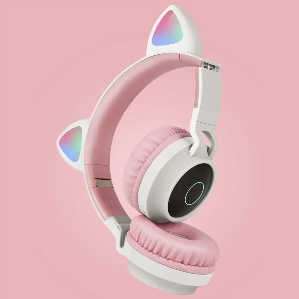 Wireless Bluetooth 5 0 Headset Adjustable Head mounted HiFi Stereo Sound LED Light Headphones Foldable Cute Cat Ears Music