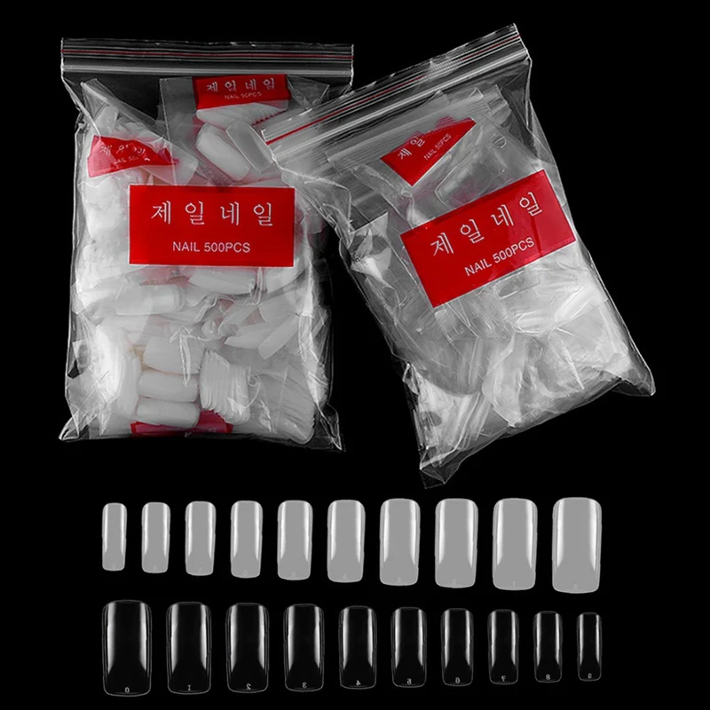 

500Pcs Clear White Natural French False Acrylic Nail Tips UV Gel Ultra Flexible - Size #0- #9 - Pack Of 500 Tips Fake Nail
