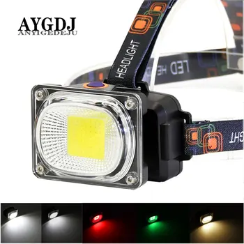 

ANYIGE COB LED Headlight white Red Green Yellow Light Headlamp 3 Modes Head Torch 18650 Battery Flash lamp For Camping Fishing