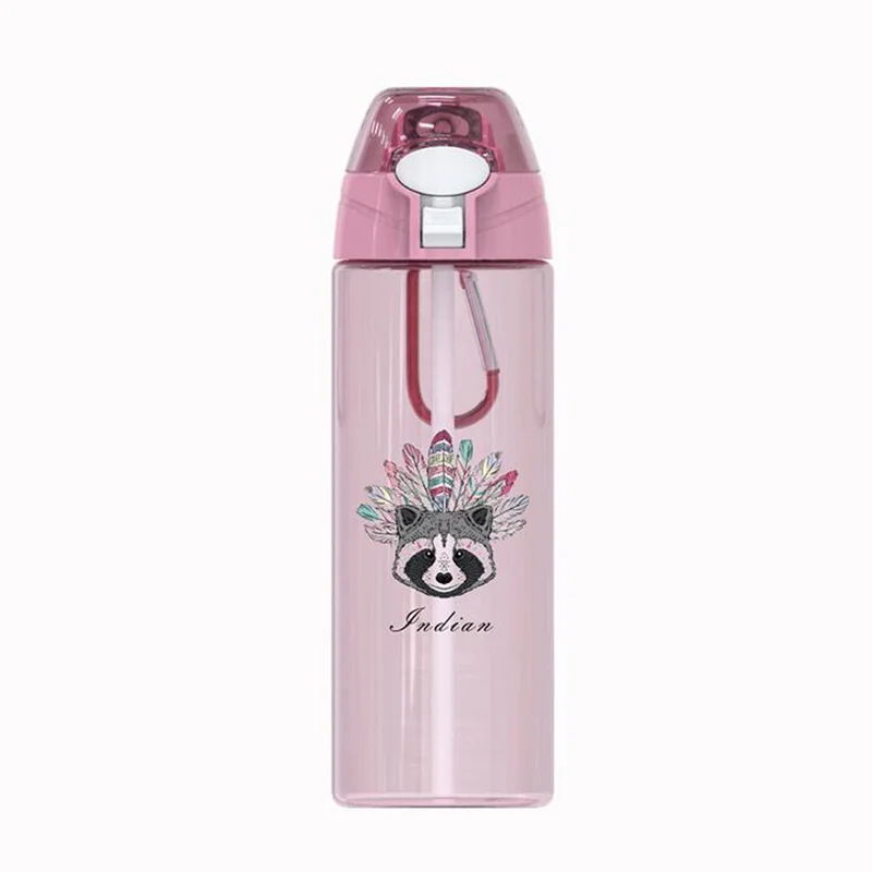 Бутылка для воды портативный шейкер, бутылка для протеина с соломой Спорт Кемпинг Туризм детская бутылка для воды с крышкой пластиковая чашка BPA бесплатно - Цвет: Pink