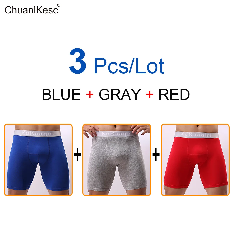 3 Pcs/Lot Cotton underwear, sweat-absorbent and quick-drying, long anti-wear leg underwear, men's underwear, run underwear,