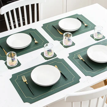 

2pcs Leather Placemats Washable Table Pad Mat Tablemats Stain-Resistant Dining Disc Cup Bowl Pad Coaster Non-slip Decoration