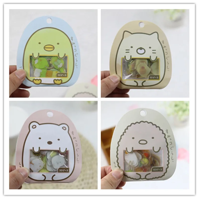 50 Pcs/lot DIY Cute Cartoon Kawaii characters PVC Stickers Lovely Cat pattern Bear Sticker for Diary Decoration Note Stickers