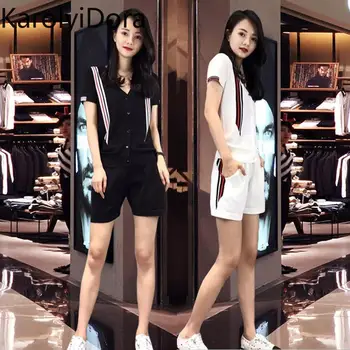 

Women's suit 2020 summer new ice silk knitted short-sleeved shorts casual temperament was thin two-piece suit