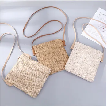 

2020 HOT Women's Totes Summer Beach Straw Plait Small Square Zipper Bags One Shoulder Slanted Across Bag Coin Purses