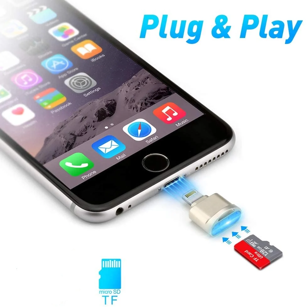 Mini Lightning MicroSD Card Reader for iPhone 11 Pro Max Xr Play Video Photo Data Transfer Camera TF Adapter Excel Word File | Мобильные