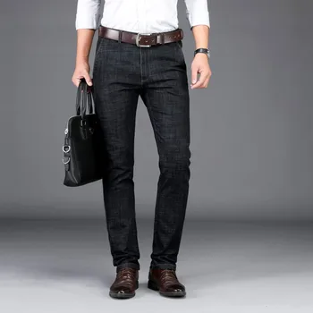 

Jeans Men 2020 Men's Business Casual Denim Pants Men's Straight Elastic Mid-Waist Pants Black Denim Pants Size 29-38 40