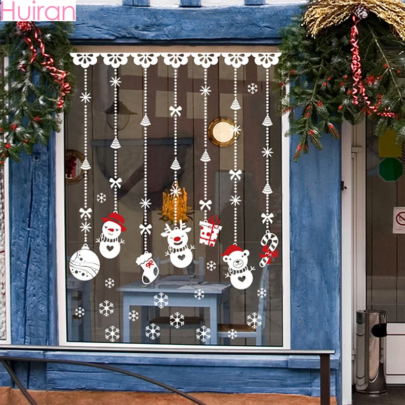HUIRAN Рождество Санта Клаус снежинки Наклейка на стену на окно рождественские украшения для дома Рождество декор год наклейка s