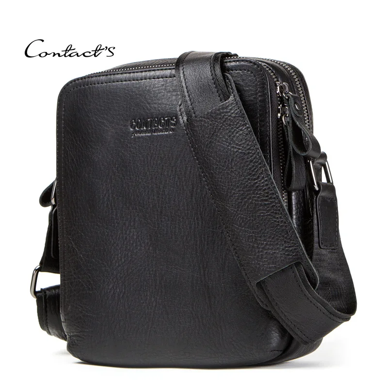 CONTACT'S Shoulder Bag Genuine Crazy Horse Handbags Leather Large Cross Body Bag for 7.9 inch IPAD Travel Messenger Bag Fashion