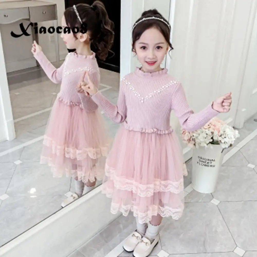 Girls Winter Knitted Dress Children Autumn Princes...