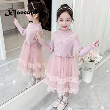 

Girls Winter Knitted Dress Children Autumn Princess Dress for Girls Toddler Pearl Mesh Dresses Baby Party Costume Clothes