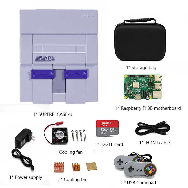 HDMI выход SUPERPi CASE-U Ретро игровая консоль с Raspberry Pi 3B игровая консоль с игровым контроллером и 15000+ игры - Цвет: Kit 2