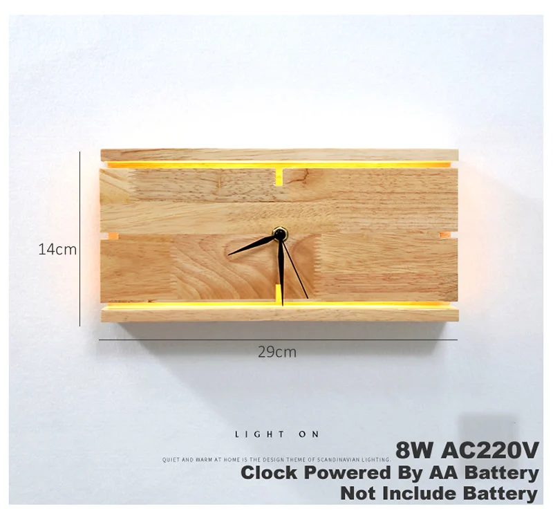 Square Clock Light Apextech деревянный настенный светильник современный скандинавский стиль E26 E27 лампа настенный светильник с матовым стеклом+ деревянный прикроватный ночной Светильник для дома - Цвет абажура: Square Clock Light