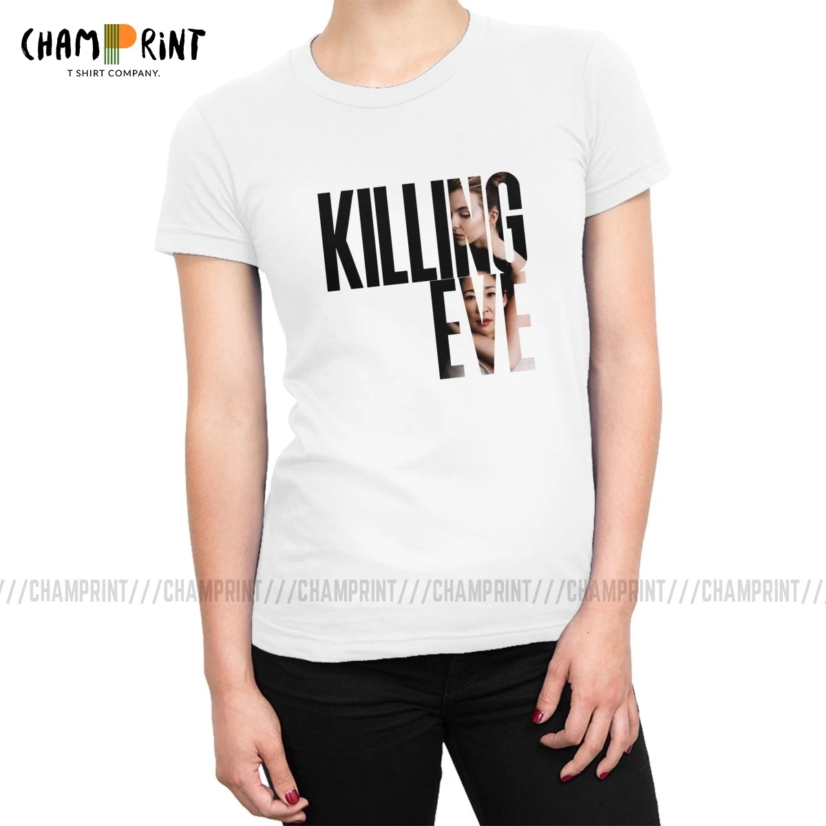 Женские футболки Killing Eve, Модная хлопковая футболка с коротким рукавом и круглым вырезом, классическая женская одежда с принтом