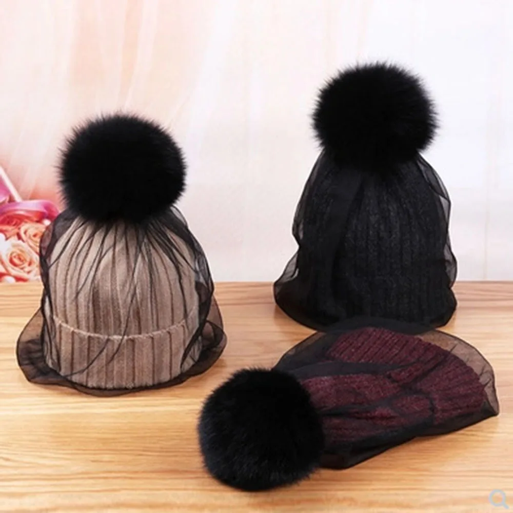 Зимняя вязаная женская шапка Skullies s с шариком и черепом, универсальная теплая шерстяная шапка для взрослых, вязаная женская шапка с помпонами Skullies