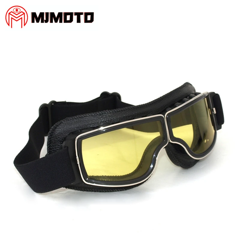 MJMOTO винтажные кожаные очки для мотокросса, очки для мотокросса, очки для мотоциклетного шлема, Круизер, скутер, очки для езды на велосипеде