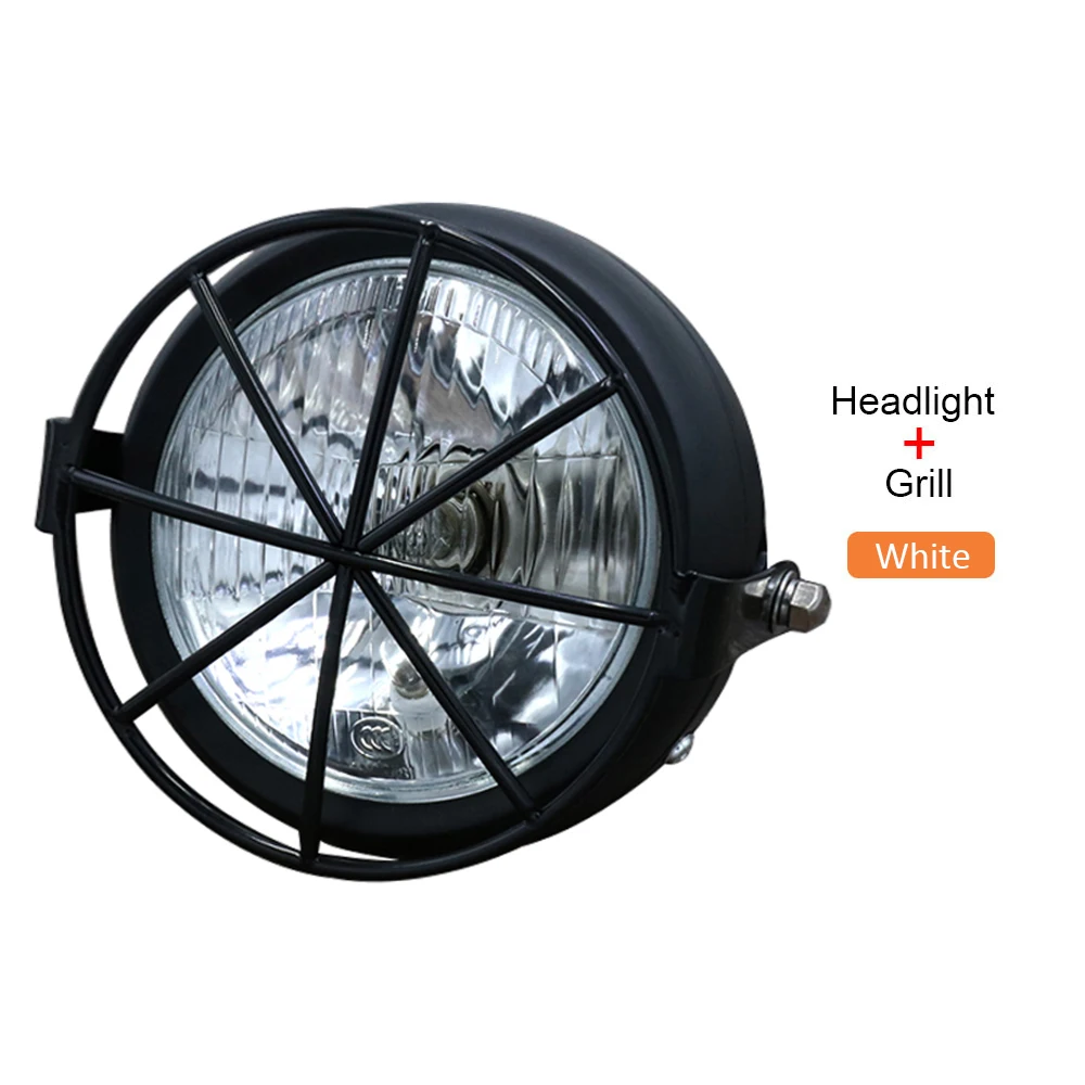 HeadLight With Grill Универсальный мотоциклетный налобный фонарь крест модель Кафе Racer фара гриль Кронштейн для Harley Honda Kawasaki Yamaha на заказ - Цвет: HeadLight With Grill