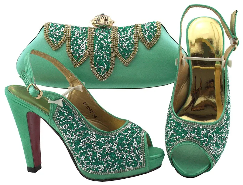 

Wonderful water green women pumps match handbag set with rhinestone african shoes and bag for dress FGT002,heel 12CM