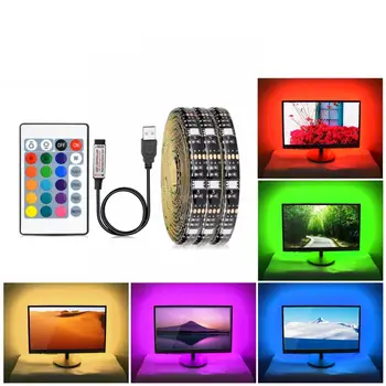 

Black PCB USB LED Strip RGB 5050 TV PC Backlight Decor Lighting 24Key Remote Control USB LED Light Tape Home Decoration USB Lamp