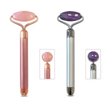 

2pc Electric Rose Quartz Roller Face Massager Jade Roller Facial Roller for Face Eye Puffiness，And Sinus Pressure Relief