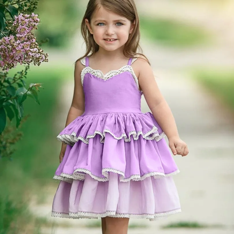 

Girls Solid Color Lace Sling Children's Wear Children's Clothing Girls Princess Skirt Vest Small Flying Sleeve Cotton Cake Skirt