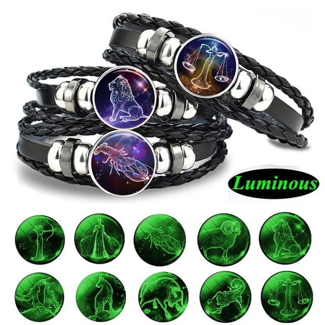 Gemini Leo Libra Scorpio Sagittarius 12 Constellation Luminous Bracelet Leather Bracelet Zodiac Charm Jewelry Bracelet for Men 1
