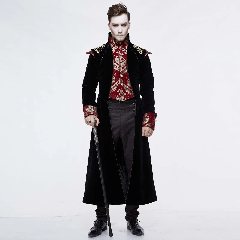 

Devil Fashion Men's Goth Jacquard Dovetail Overcoat CT11801