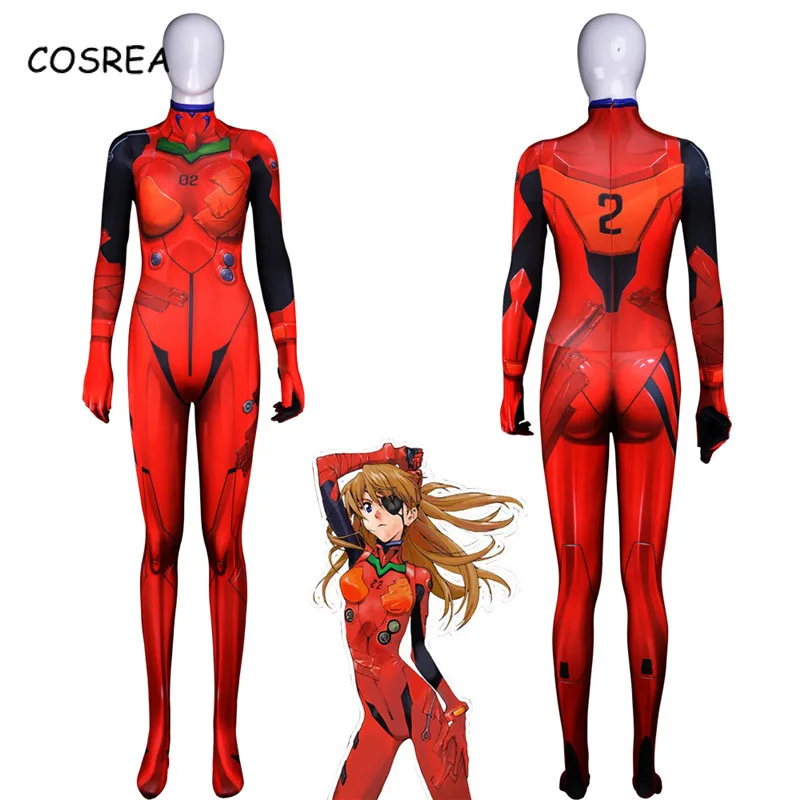 Аниме Asuka Langley Soryu Комбинезоны Косплей Костюм неоновый унисекс цельный полный