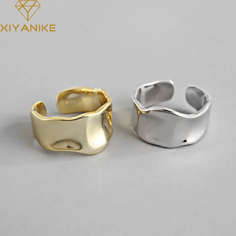 XIYANIKE 925 Sterling Silver Irregular Geometric Handmade Opening Rings for Women Wedding Couple Personality Gold Jewelry | Украшения и
