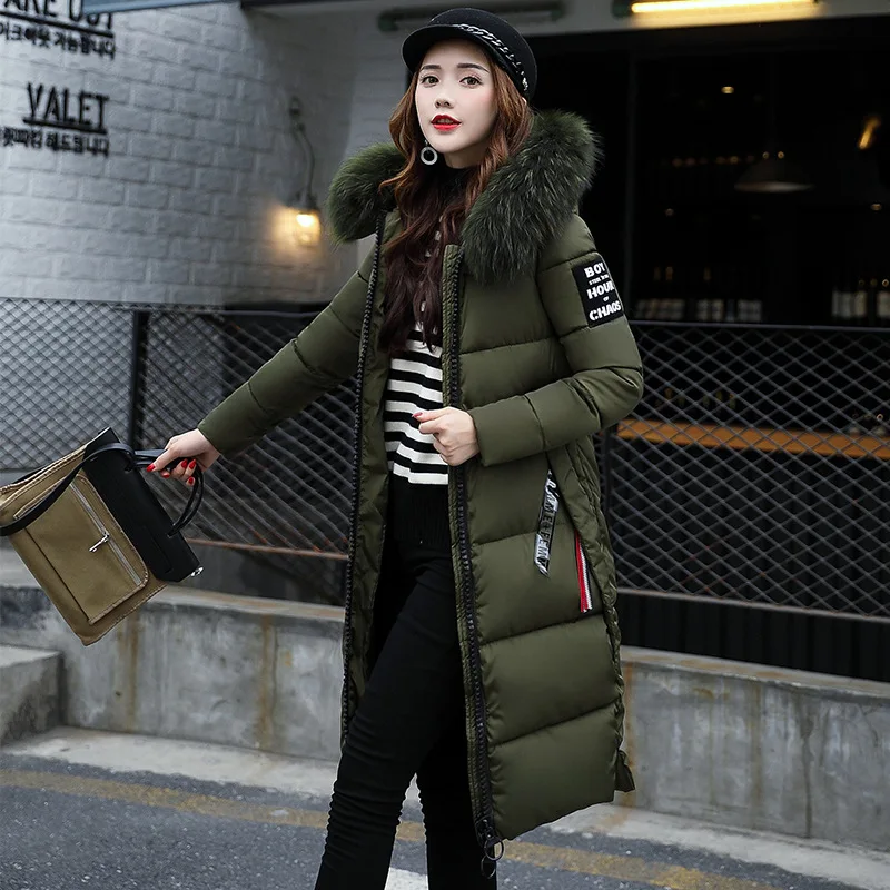 

2018 Autumn And Winter New Style Korean-style Slim Fit Cotton-padded Clothes Women's Mid-length Fashion Large Fur Collar Thick d