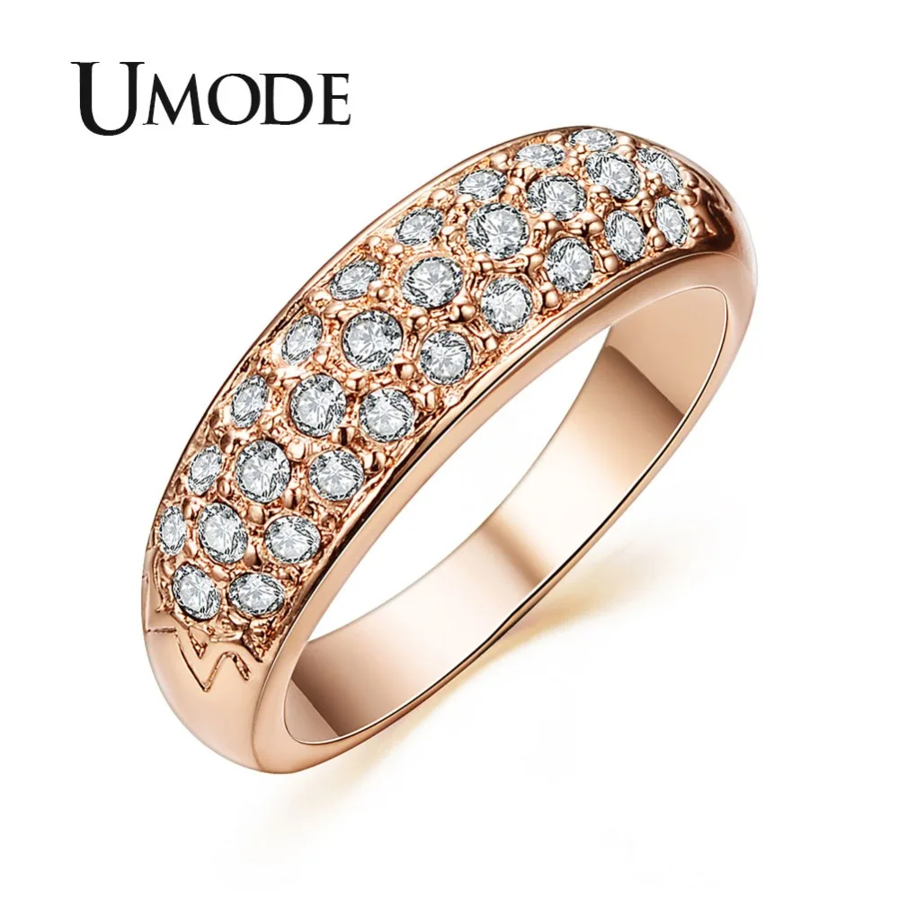 UMODE Классическое украшенное стразами кольцо с покрытием из розового золота 18к