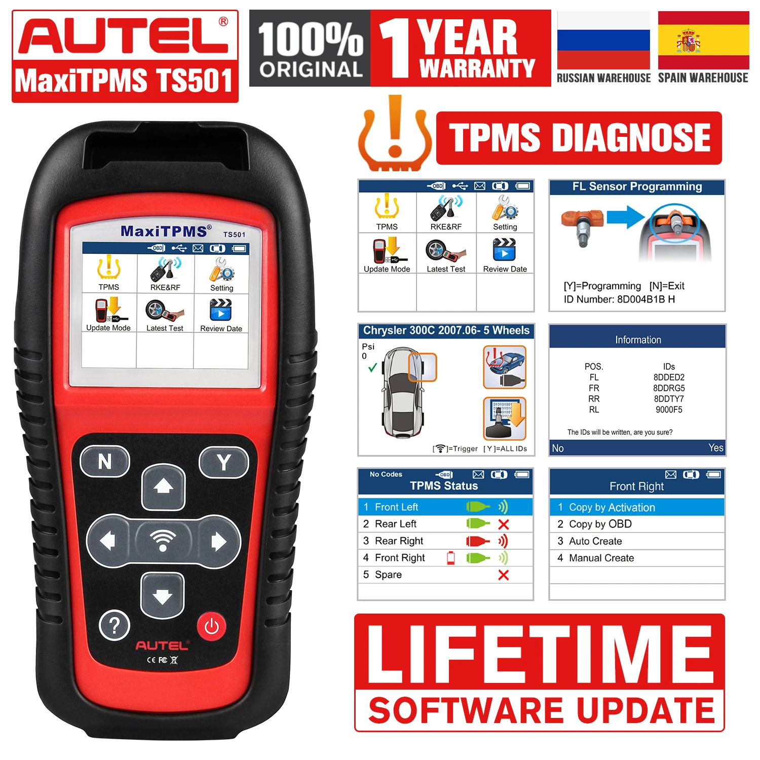 US $200.65 Autel MaxiTPMS TS501 TPMS Service OBD2 Scanner Car Diagnostic Tool Auto Car Scanner Diagnostics OBDII Code Reader