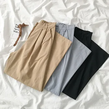 

Harajuku Safari Style Long Trousers Women Casual High Waist Khaki Blue Black Wide Leg Pants Female Spring Summer Bottoms