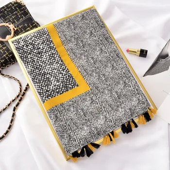 

шарф женский 2020 luxury hijab scarf women Spain style long ethnic yellow stripes print tassels scarf cape Muslim Hijab Sjaal