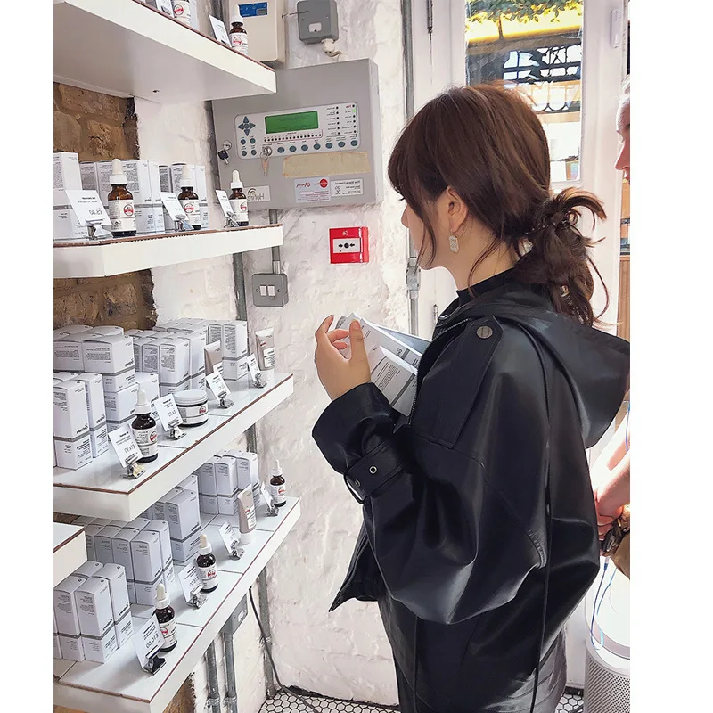 

2019 Autumn New Products WOMEN'S Dress Cool And Soft Sweet Hat Deconstructable South Korea Loose-Fit Jacket Leather Coat Women's