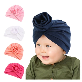 

Cotton Turban Hair Caps Toddler Headband for Baby Winter Warm Kids Beanie Hat With Flower Elastic Soft Headwrap Styling Tool