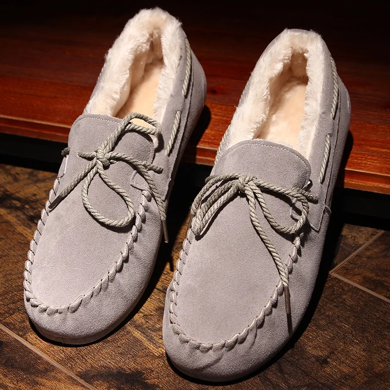 

Mazefeng Autumn Winter Keep Warm Man Moccasin-gommino Stitching Style Adults Fashion with Velvet Loafers Men Driving Doug Shoes